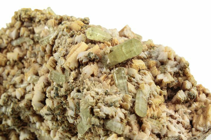 Lustrous, Yellow Apatite Crystals on Feldspar - Morocco #251141